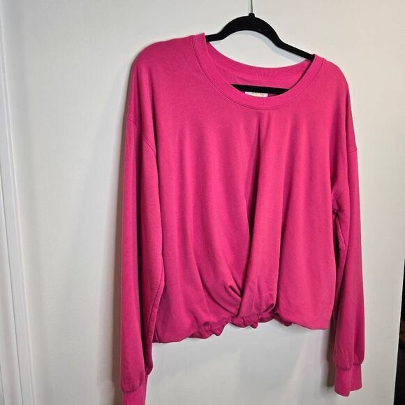 Anthropologie Maeve Cropped Sweatshirt Women's Large Pink Twist Front Gorpcore - Picture 3 of 7